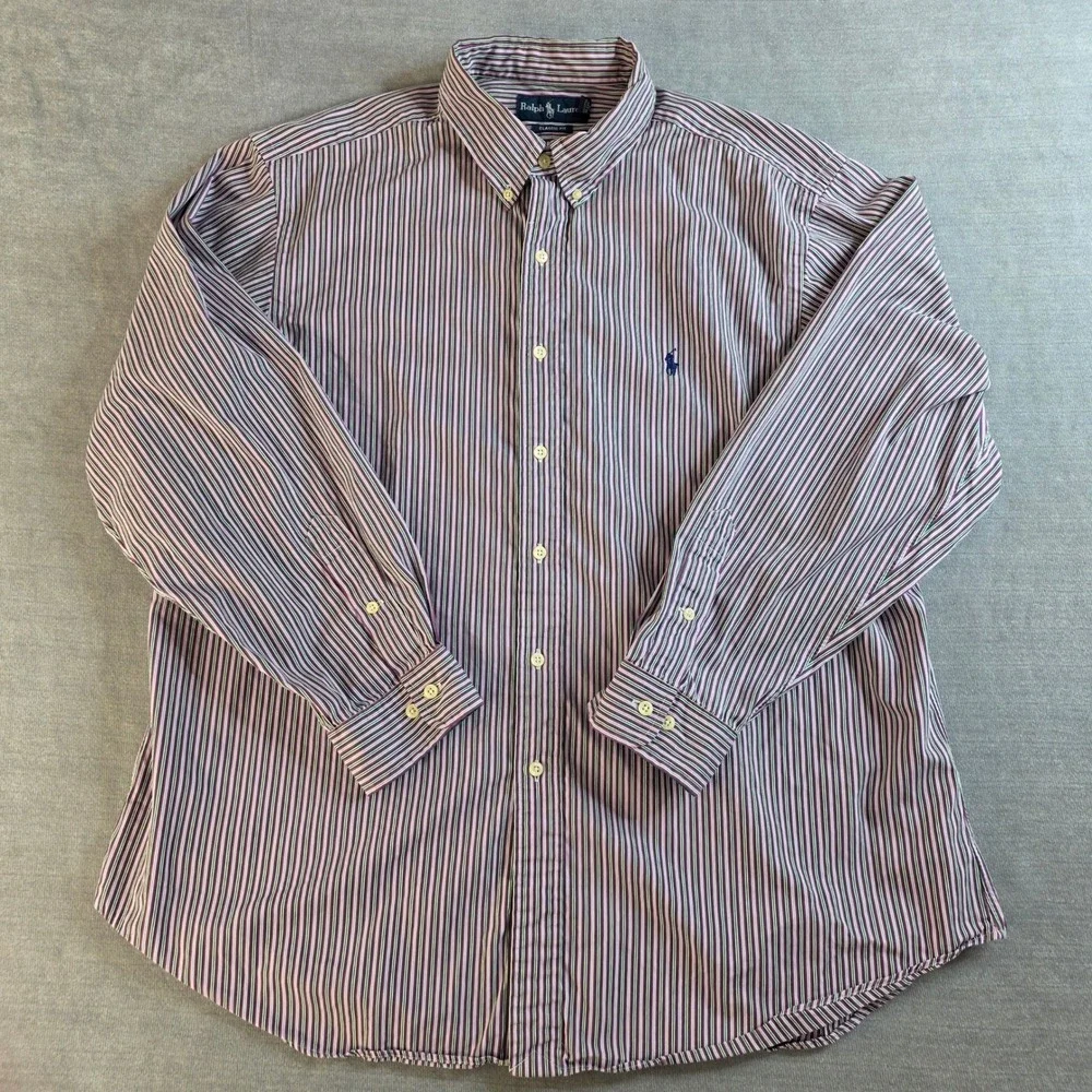 Ralph Lauren Button Down Shirt Mens 18 34/35 Multi Stripe Grandpacore Preppy XXL